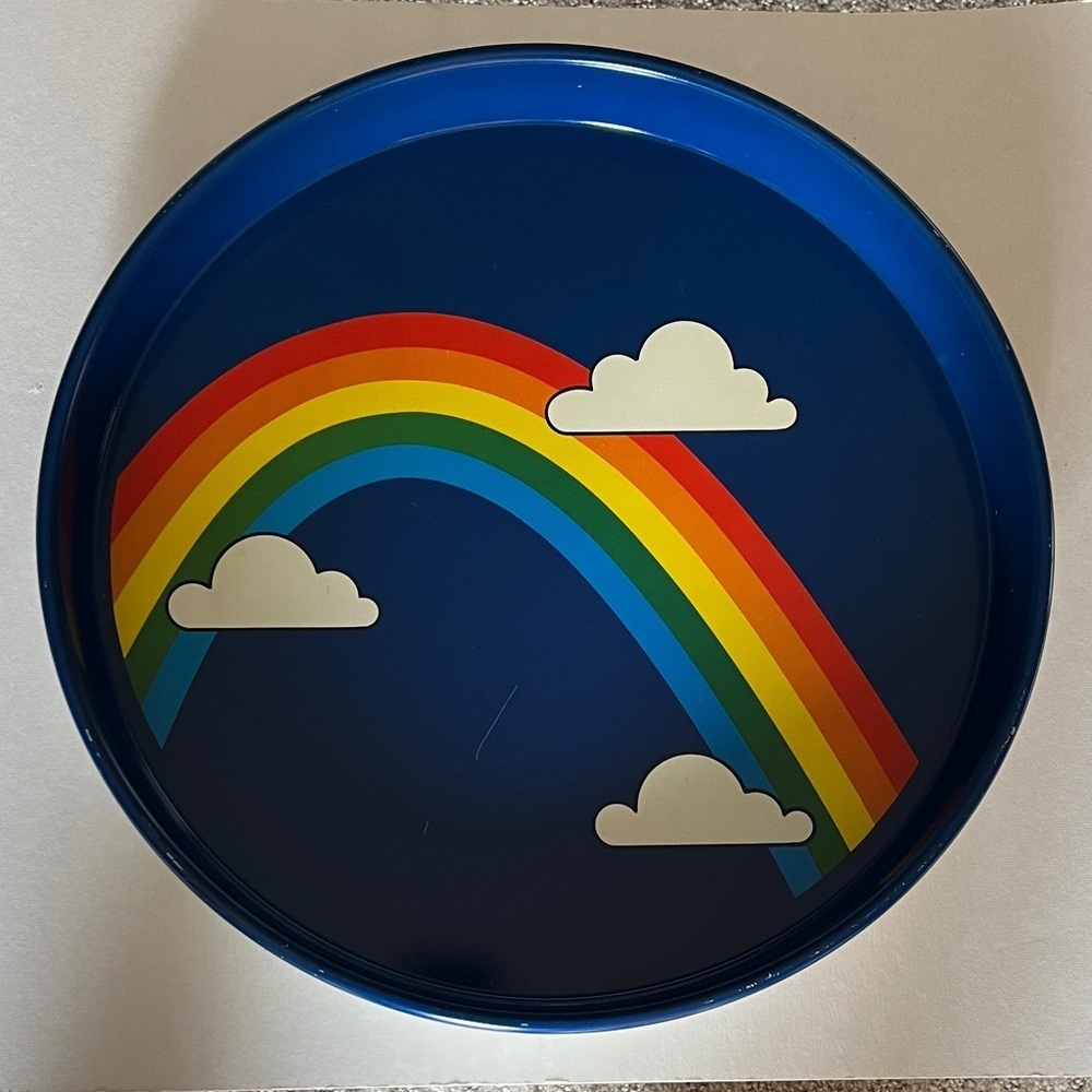 Cheinco Vintage Rainbow Tin Tray Retro Clouds Kitchen Decor